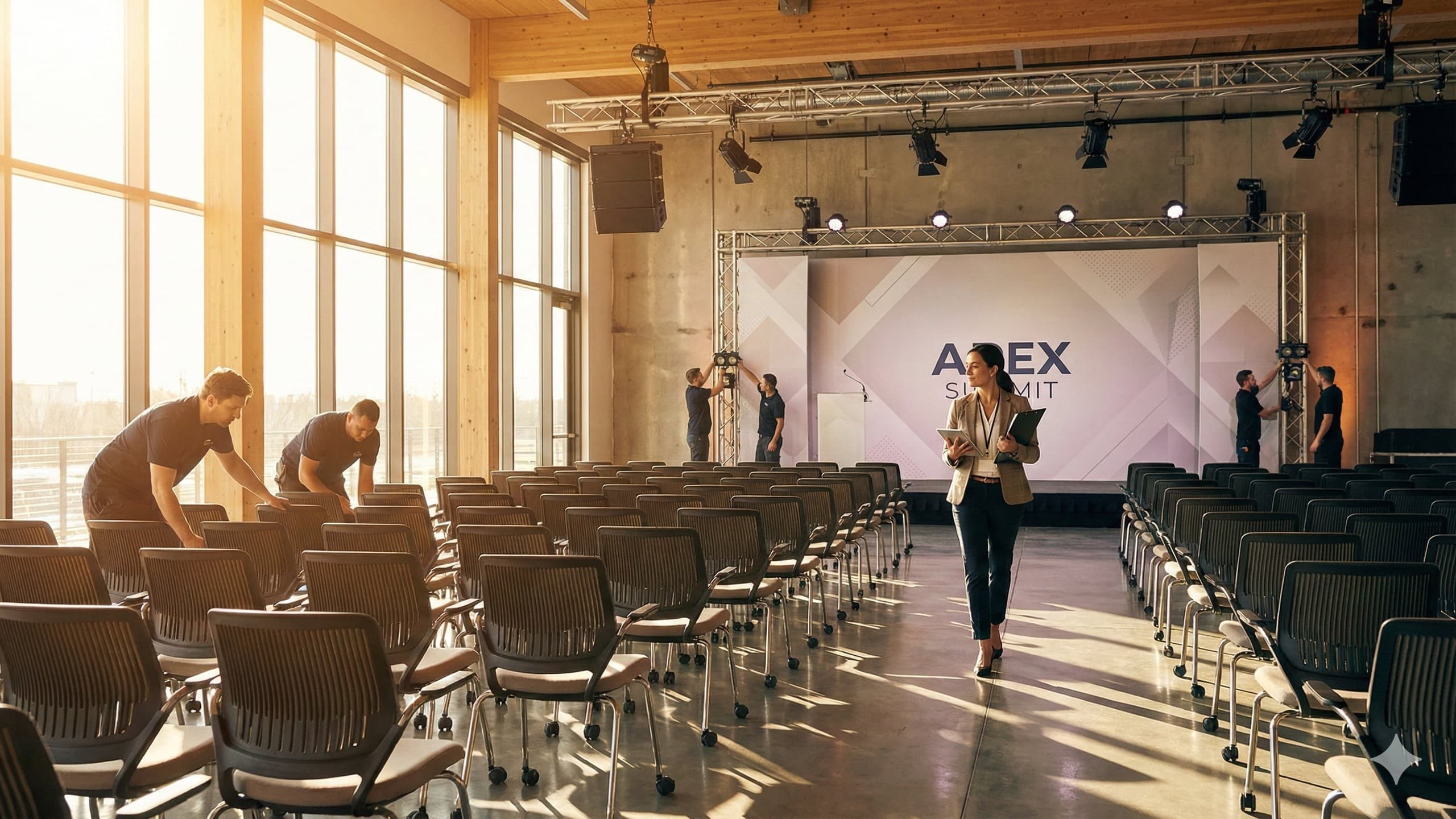 Professional corporate event setup in a modern venue