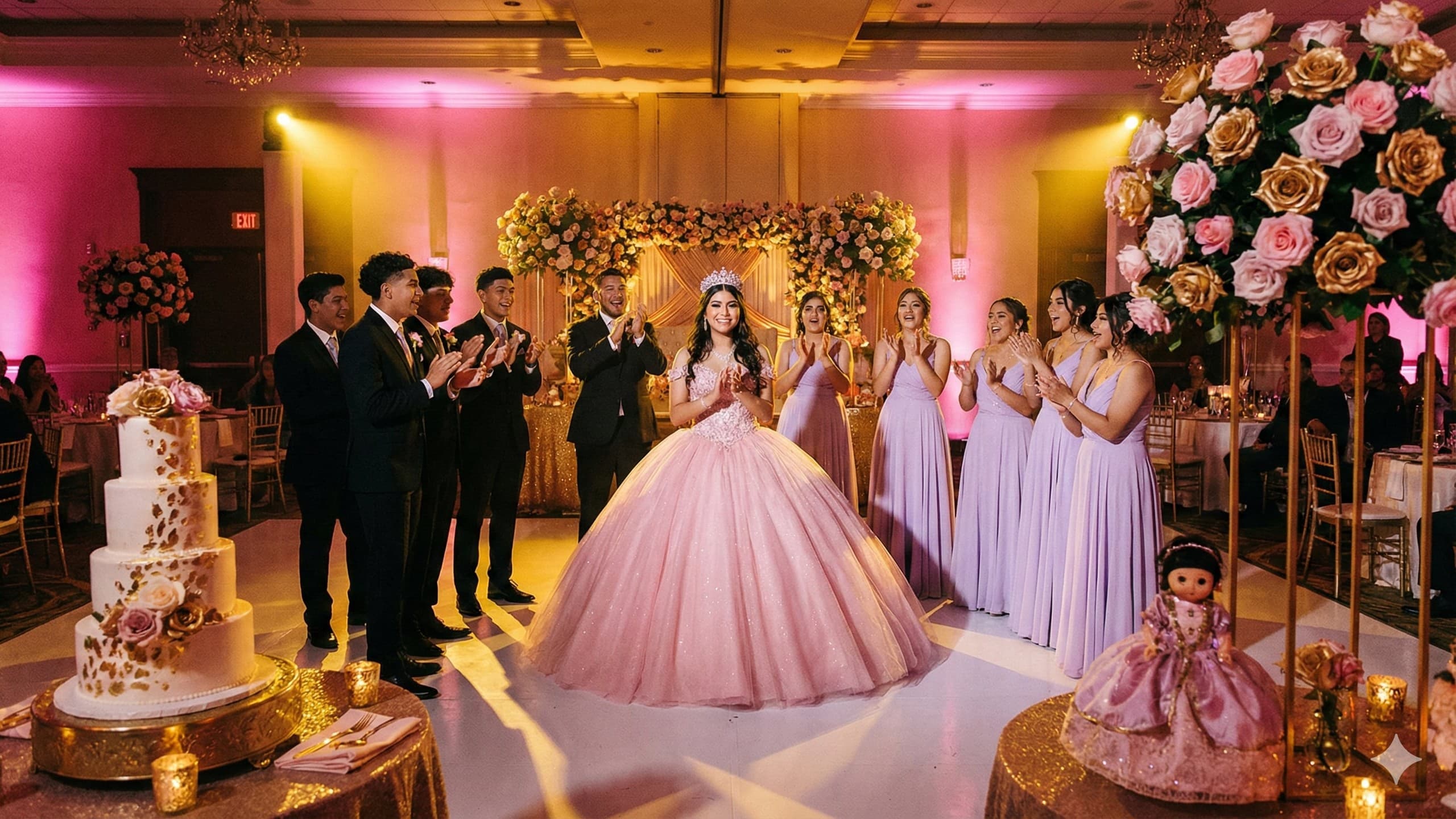 Beautiful Quinceañera celebration with decorations